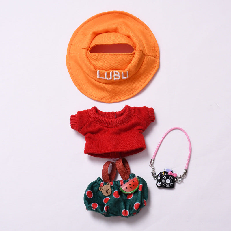 Handmade Labubu set can be paired with Labubu V1 Macaron and V2 seat yellow hat watermelon overalls+black camera Labubu doll outfit (excluding dolls)