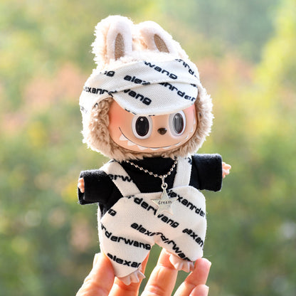 Handmade Labubu set can be paired with Labubu V1 Macaron and V2 seats letter overalls set jacket vinyl LABUBU baby clothes (excluding dolls)