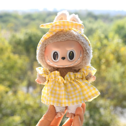Handmade Labubu set can be paired with Labubu V1 Macaron and V2 seats with 17cm hanging pieces made of canvas fabric as a substitute for headband style plaid skirts and vinyl dolls (excluding dolls)