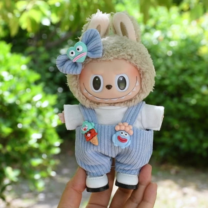 Handmade Labubu set can be paired with Labubu V1 Macaron and V2 seats 17cm canvas pendant clothes big mouthed fish strap pants vinyl labubu baby clothes (excluding dolls)