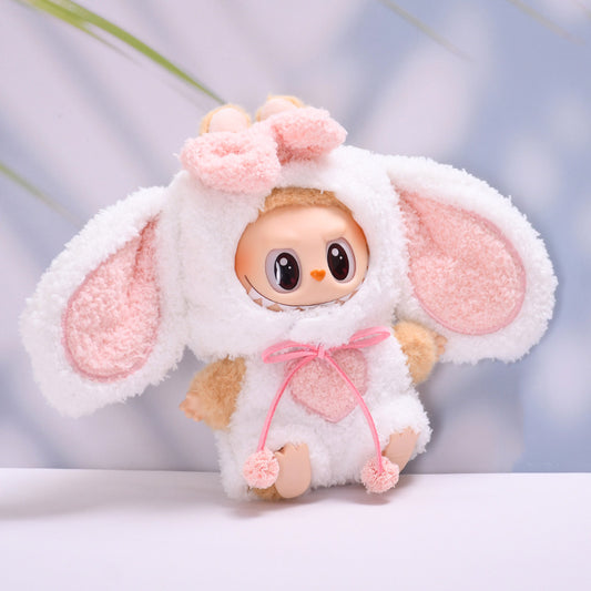 Handmade Labubu set can be paired with Labubu V1 Macaron and V2 seats with plush white rabbit bow tie set Labubu dressing for children (excluding dolls)