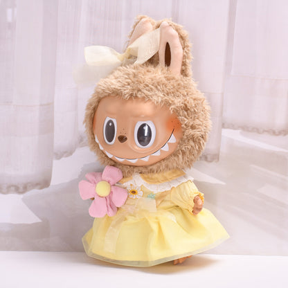 Handmade Labubu set can be paired with Labubu V1 Macaron and V2 seats with a 38cm large canvas cloth as a substitute for clothes yellow bow yarn skirt Labubu dress and children's clothing (excluding dolls)