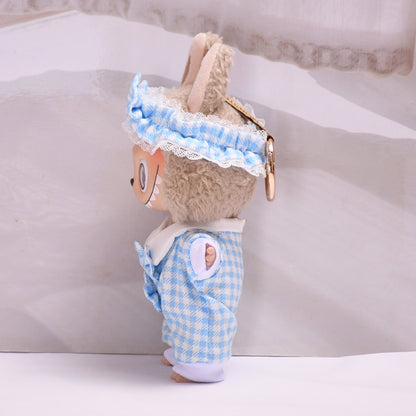 Handmade Labubu set can be paired with Labubu V1 Macaron and V2 seats Checkered pajama set climbing suit 17cm Labubu doll jacket (excluding dolls)