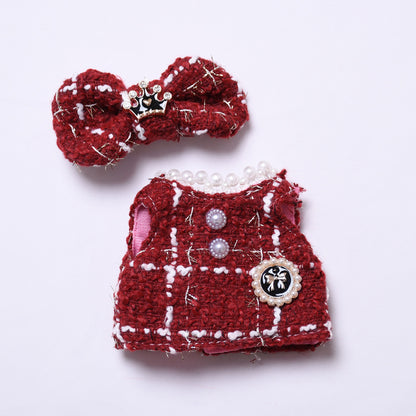 Handmade Labubu set can be paired with Labubu V1 Macaron and V2 seats 17cm canvas pendant clothes red small fragrant style vinyl Labubu doll dress (excluding dolls)