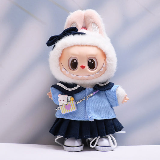 Handmade Labubu set can be paired with Labubu V1 Macaron and V2 seats blue sailor JK skirt set Labubu doll outfit (excluding dolls)