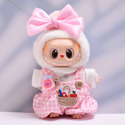 Handmade Labubu Outfit first second and third generation pendants Labubu clothes checkered overalls bow cameras Labubu dolls clothing accessories (not including dolls)