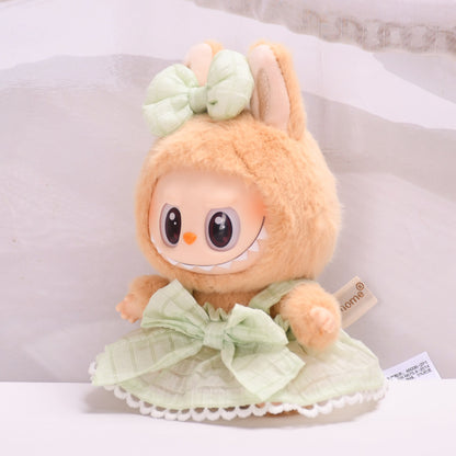 Handmade Labubu set can be paired with Labubu V1 Macaron and V2 seats, second-generation vinyl seats party seats canvas pendants checkered bows cool shoulder skirts Labubu baby clothes (excluding dolls)