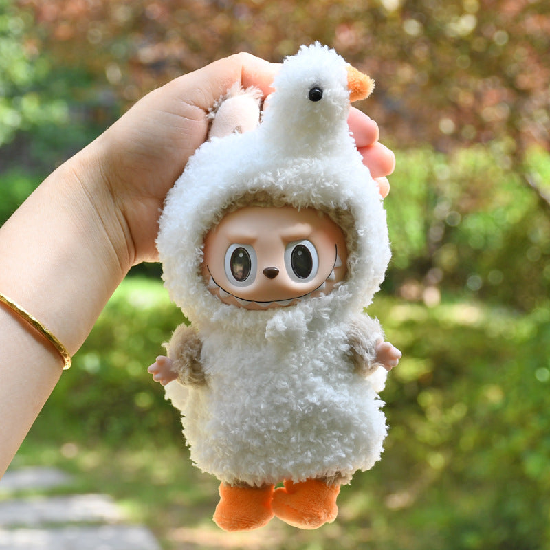 Handmade Labubu Outfit 17cm Pendant Pulley Cloth Clothes Internet Red White Swan jumpsuit Vinyl Labubu Baby Clothes (not including dolls)