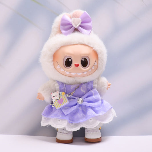 Handmade Labubu set can be paired with Labubu V1 Macaron and V2 seat pendants, Labubu clothes, purple heart-shaped bow skirt set, ragu cloth for baby clothes (excluding dolls)