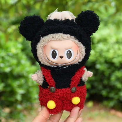 Handmade Labubu Outfit 17cm Vinyl Pendant Pulling Cloth Clothes Mickey jumpsuit Labubu Keychain Baby Clothes (not including dolls)