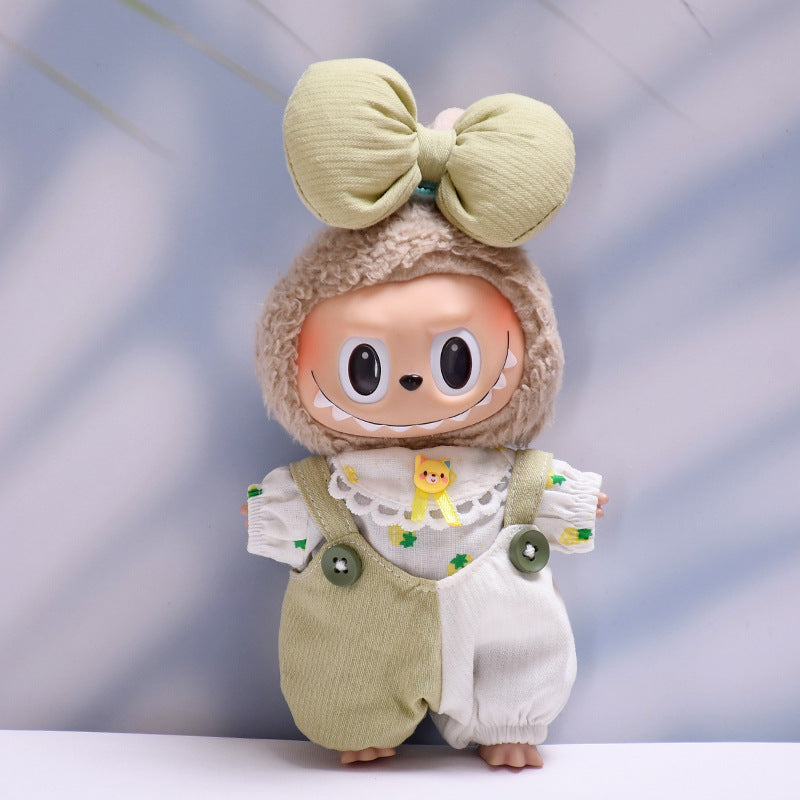 Handmade Labubu Outfit First and Second Generation Seating Labubu Cloth Pendant Clothes Labubu Baby Clothes Big Bow Strap Pants Set (not including dolls)