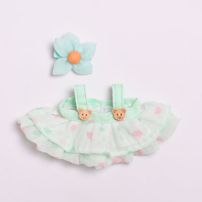 Handmade Labubu set can be paired with Labubu V1 Macaron and V2 seats 17cm canvas pendant clothes teddy bear wooden buckle yarn skirt labubu dressing for cute children (excluding dolls)