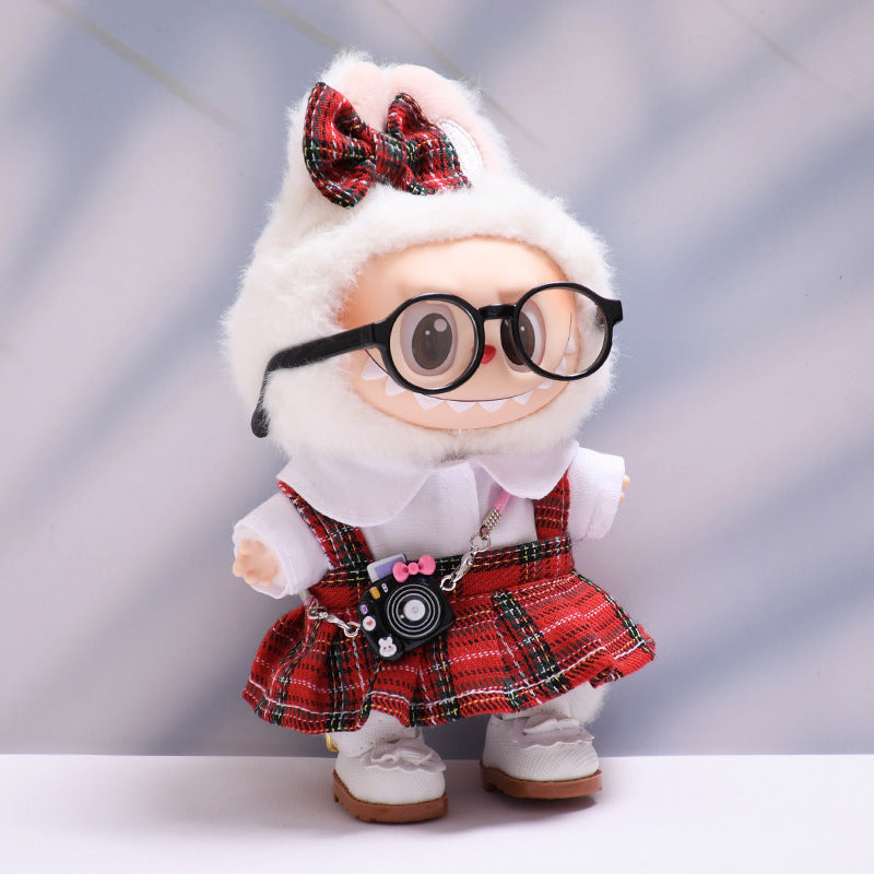 Handmade Labubu set can be paired with Labubu V1 Macaron and V2 seats with red checkered suspender skirt set and Labubu doll outfit (excluding dolls)