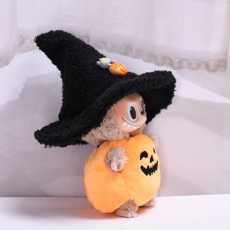 Handmade Labubu Outfit 17cm First and Second Generation Labubu Cloth Pendant Halloween Pumpkin Clothes Black Hat Baby Clothes Vinyl Dolls (not including dolls)