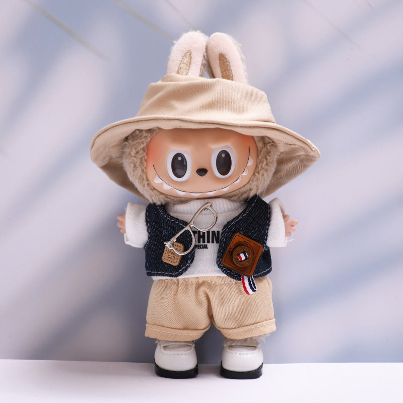 Handmade Labubu set can be paired with Labubu V1 Macaron and V2 seats denim vest glasses set Labubu doll clothing replacement (excluding dolls)