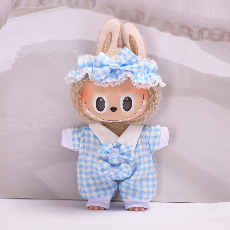Handmade Labubu set can be paired with Labubu V1 Macaron and V2 seats Checkered pajama set climbing suit 17cm Labubu doll jacket (excluding dolls)