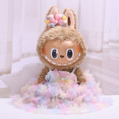 Handmade Labubu set can be paired with Labubu V1 Macaron and V2 seats with a 38cm vinyl cloth cover for changing clothes Colorful bow yarn skirt Labubu cute baby dress (excluding dolls)