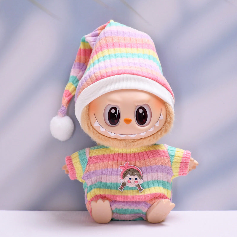 Handmade Labubu set can be paired with Labubu V1 Macaron and V2 seats with vinyl pendants children's clothing striped pajamas (excluding dolls)