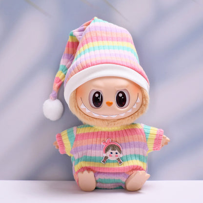 Handmade Labubu set can be paired with Labubu V1 Macaron and V2 seats with vinyl pendants children's clothing striped pajamas (excluding dolls)