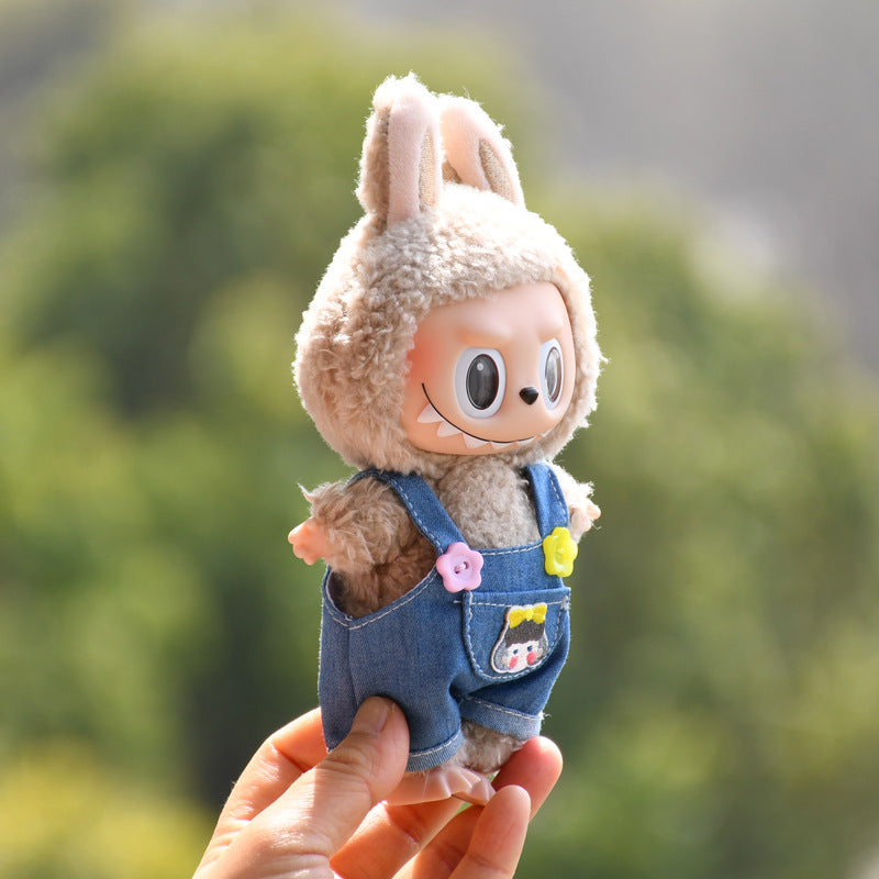 Handmade Labubu set can be paired with Labubu V1 Macaron and V2 seats with 17cm hanging pieces made of canvas for wearing denim overalls vinyl dolls keychains and baby clothes (excluding dolls)