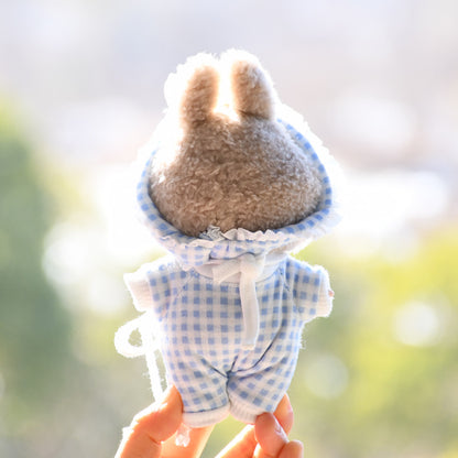 Handmade Labubu set can be paired with Labubu V1 Macaron and V2 seats 15cm pendant canvas clothes checkered pajamas, three piece set keychain vinyl doll baby clothes (excluding dolls)