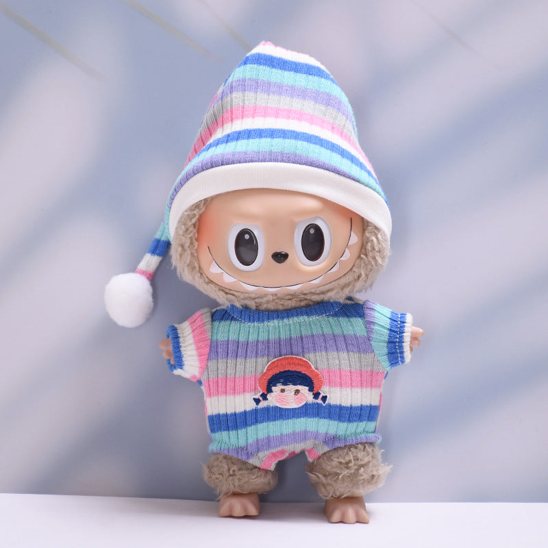 Handmade Labubu set can be paired with Labubu V1 Macaron and V2 seats with vinyl pendants children's clothing striped pajamas (excluding dolls)