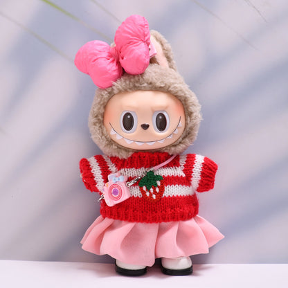 Handmade Labubu set can be paired with Labubu V1 Macaron and V2 seats with red strawberry sweater yarn skirt set and Labubu doll outfit (excluding dolls)