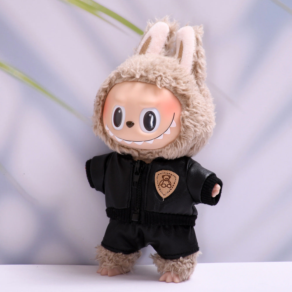 Handmade Labubu set can be paired with Labubu V1 Macaron and V2 seats black jacket leather pants LABUBU cool baby clothes (excluding dolls)