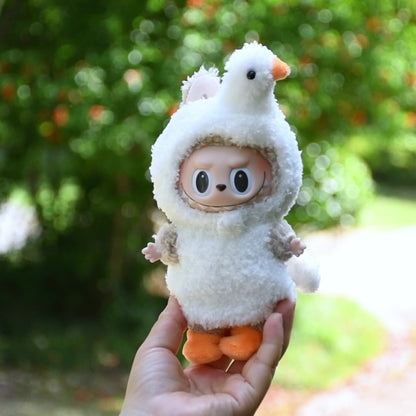 Handmade Labubu Outfit 17cm Pendant Pulley Cloth Clothes Internet Red White Swan jumpsuit Vinyl Labubu Baby Clothes (not including dolls)