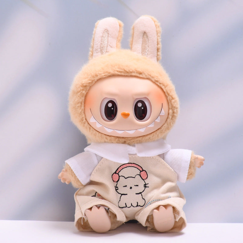 Handmade Labubu set can be paired with Labubu V1 Macaron and V2 seats paired with kitten beige overalls shirt set LABUBU baby outfit (excluding dolls)