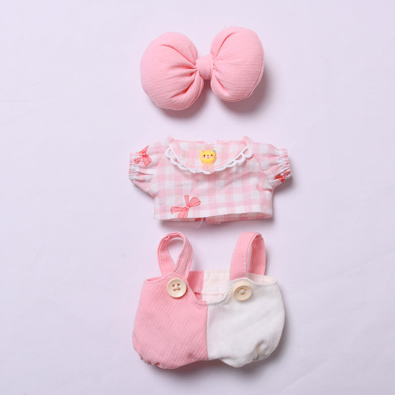 Handmade Labubu Outfit First and Second Generation Seating Labubu Cloth Pendant Clothes Labubu Baby Clothes Big Bow Strap Pants Set (not including dolls)