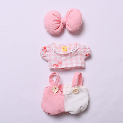 Handmade Labubu Outfit First and Second Generation Seating Labubu Cloth Pendant Clothes Labubu Baby Clothes Big Bow Strap Pants Set (not including dolls)