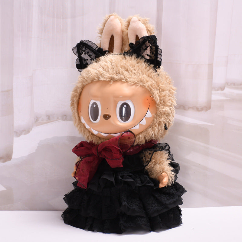 Handmade Labubu set can be paired with Labubu V1 Macaron and V2 seats 38cm stretch cloth clothes black lace gauze skirt vinyl Labubu replacement dress (excluding dolls)