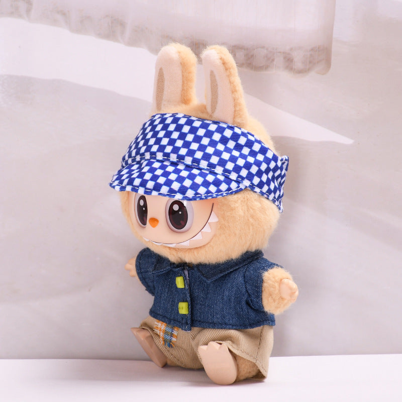 Handmade Labubu set can be paired with Labubu V1 Macaron and V2 seats with denim lapel jacket three piece set Labubu baby clothes (excluding dolls)