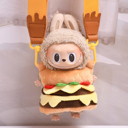 Handmade Labubu set can be paired with Labubu V1 Macaron and V2 seats with blind box pendant 17cm canvas clothes burger takeaway bag keychain Labubu cute baby clothes (excluding dolls)