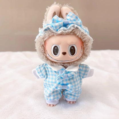 Handmade Labubu set can be paired with Labubu V1 Macaron and V2 seats Checkered pajama set climbing suit 17cm Labubu doll jacket (excluding dolls)