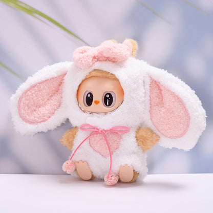 Handmade Labubu set can be paired with Labubu V1 Macaron and V2 seats with plush white rabbit bow tie set Labubu dressing for children (excluding dolls)