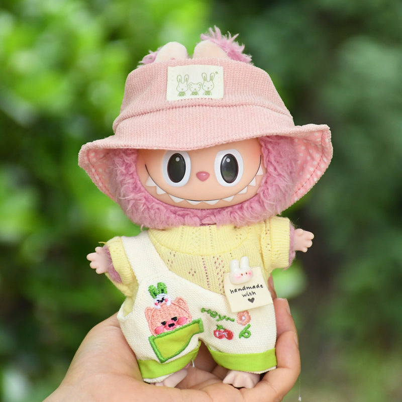 Handmade Labubu set can be paired with Labubu V1 Macaron and V2 seats with blind box 17cm canvas pendant clothes cute cartoon overalls set labubu baby clothes cute (except dolls)