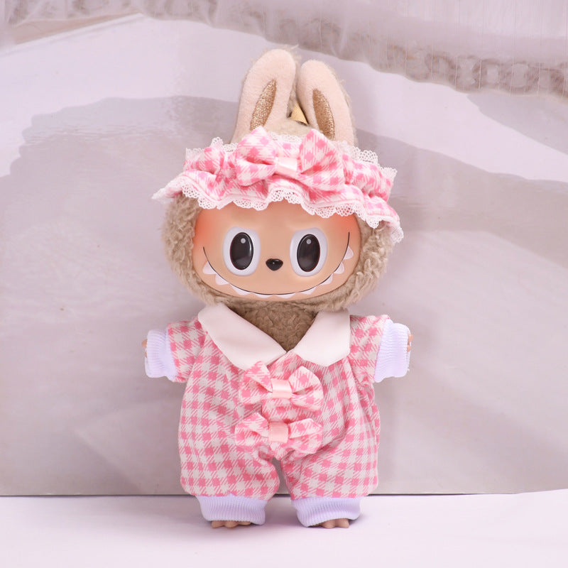 Handmade Labubu set can be paired with Labubu V1 Macaron and V2 seats Checkered pajama set climbing suit 17cm Labubu doll jacket (excluding dolls)
