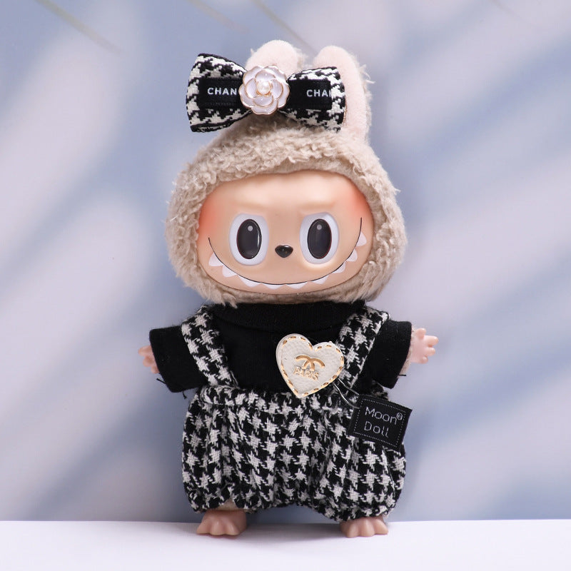 Handmade Labubu set can be paired with Labubu V1 Macaron and V2 seats blind box Labubu pendant clothes heart-shaped checkered overalls Labubu doll clothing replacement (excluding dolls)