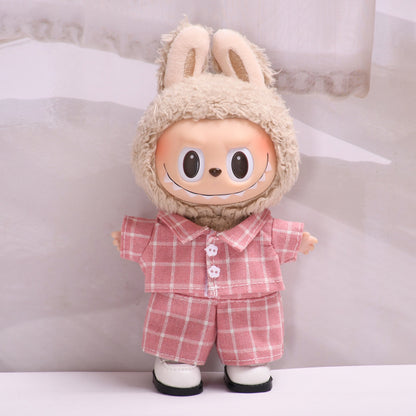 Handmade Labubu set can be paired with Labubu V1 Macaron and V2 seat blind box pendant canvas clothes pink checkered suit dress labubu baby clothes (excluding dolls)