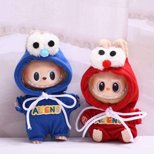 Handmade Labubu set can be paired with Labubu V1 Macaron and V2 seats blind box 17cm canvas pendant clothes big eyed monster jumpsuit as a substitute for vinyl Labubu baby clothes (excluding dolls)