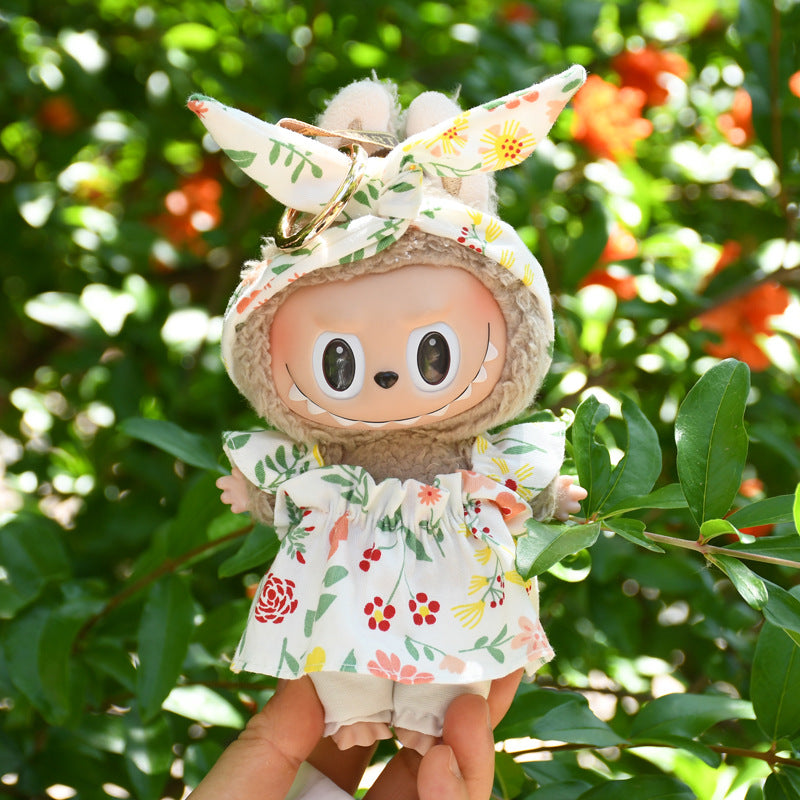 Handmade Labubu set can be paired with Labubu V1 Macaron and V2 seats with 17cm hanging pieces made of canvas fabric as a substitute for headband style green leaf three piece set of vinyl dolls (excluding dolls)