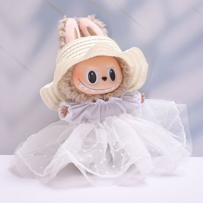 Handmade Labubu set can be paired with Labubu V1 Macaron and V2 seats straw hat wedding dress lace set Labubu doll outfit (excluding dolls)