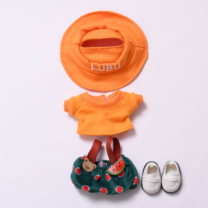 Handmade Labubu set can be paired with Labubu V1 Macaron and V2 seat yellow hat watermelon overalls+white leather shoes Labubu doll outfit (excluding dolls)