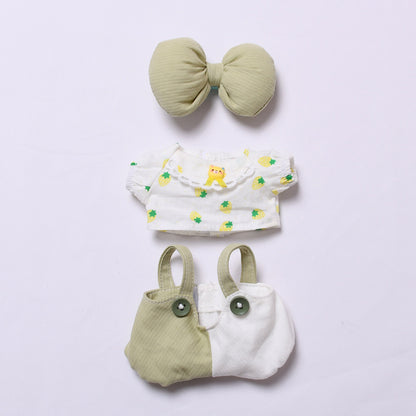 Handmade Labubu Outfit First and Second Generation Seating Labubu Cloth Pendant Clothes Labubu Baby Clothes Big Bow Strap Pants Set (not including dolls)