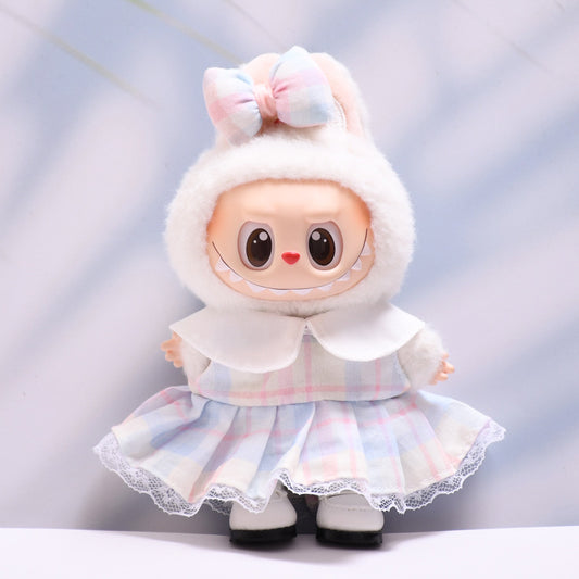 Handmade Labubu set can be paired with Labubu V1 Macaron and V2 seats featuring candy colored dresses and headpieces as well as white leather shoe sets for Labubu dolls (excluding dolls)