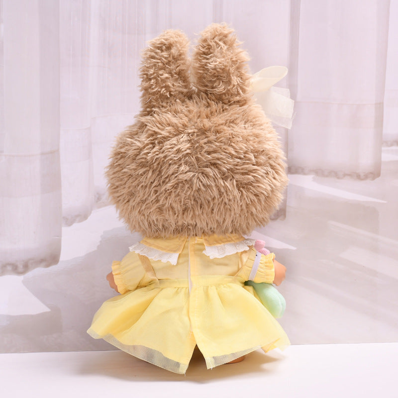 Handmade Labubu set can be paired with Labubu V1 Macaron and V2 seats with a 38cm large canvas cloth as a substitute for clothes yellow bow yarn skirt Labubu dress and children's clothing (excluding dolls)