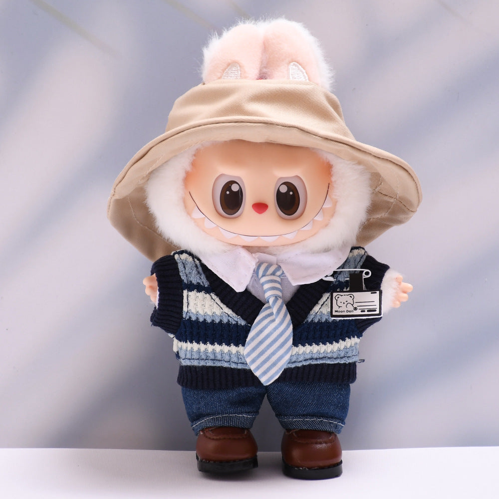 Handmade Labubu set can be paired with Labubu V1 Macaron and V2 seat accessories blue cool student uniform set Labubu doll outfit (excluding dolls)