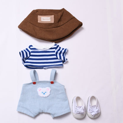 Handmade Labubu set can be paired with Labubu V1 Macaron and V2 seats 38cm Labubu doll doll clothes blue striped teddy bear overalls Labubu changing clothes (excluding dolls)